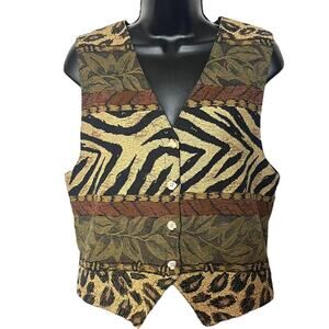 VTG ANIMAL PRINT TAPESTRY VEST 1980s 1990s RETRO LEOPARD CHEETAH S ON THE VERGE